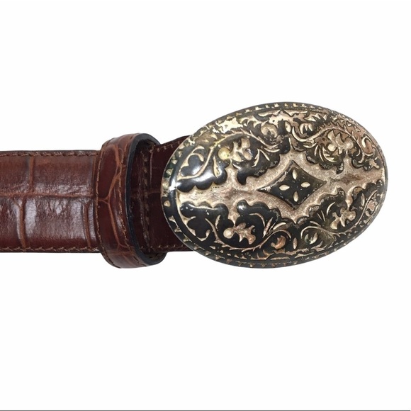 VINTAGE Belt Genuine Leather Metal Buckle Oval Southwestern Western Size Medium